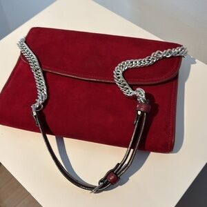 Cristhelen B red suede purse chain/leather strap